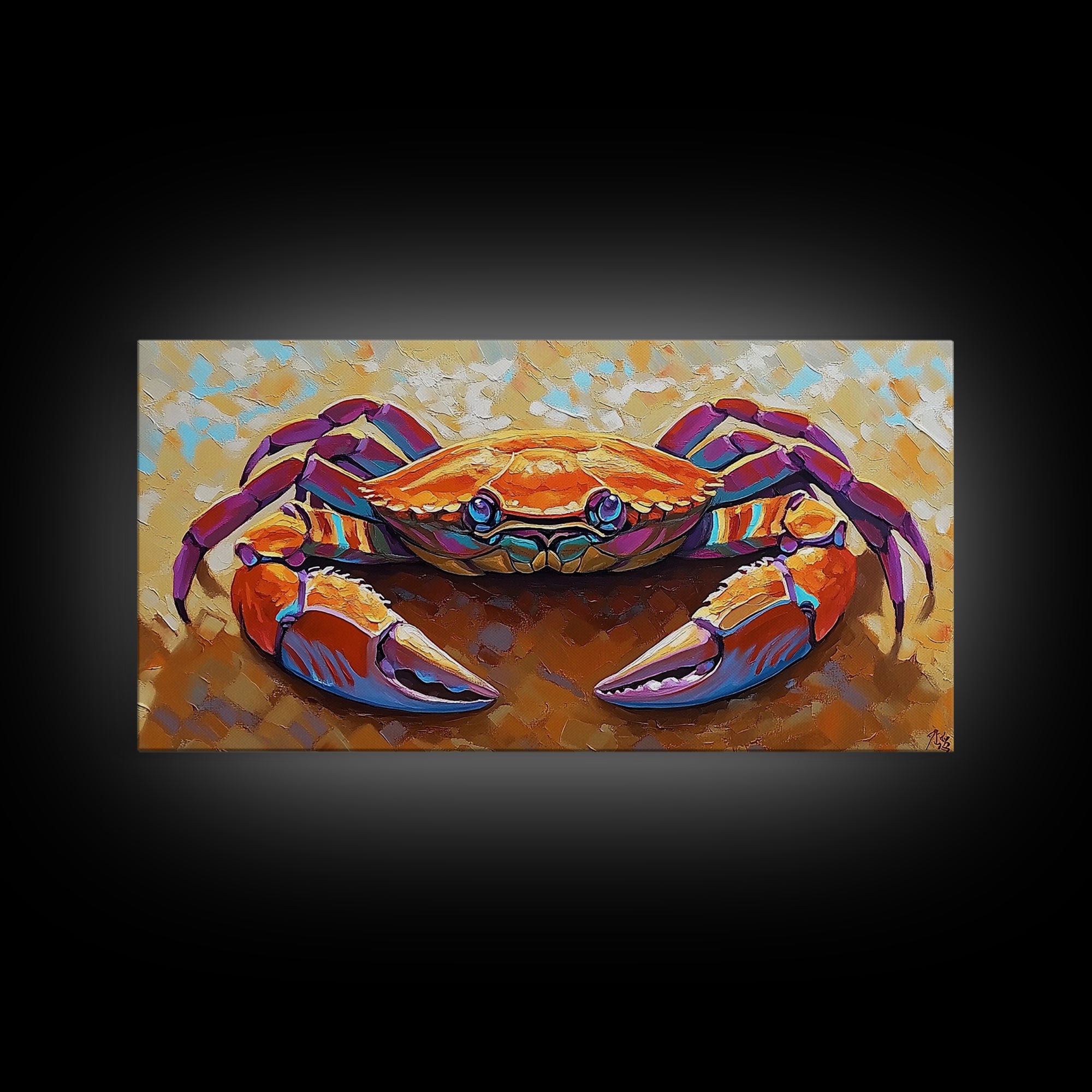 Crab Beach, Bold, Colorful, Coastal Sea Life Framed Canvas Print, Bathroom Wall Art, Nautical Art, Beach House Decor, Ocean Art