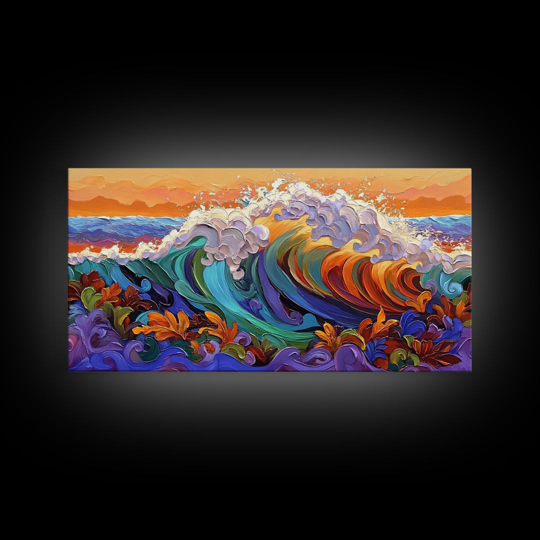 Bold Waves, Abstract, Ocean, Canvas Print, vibrant ocean wave art, abstract palette knife style, beach home décor, kitchen wall art