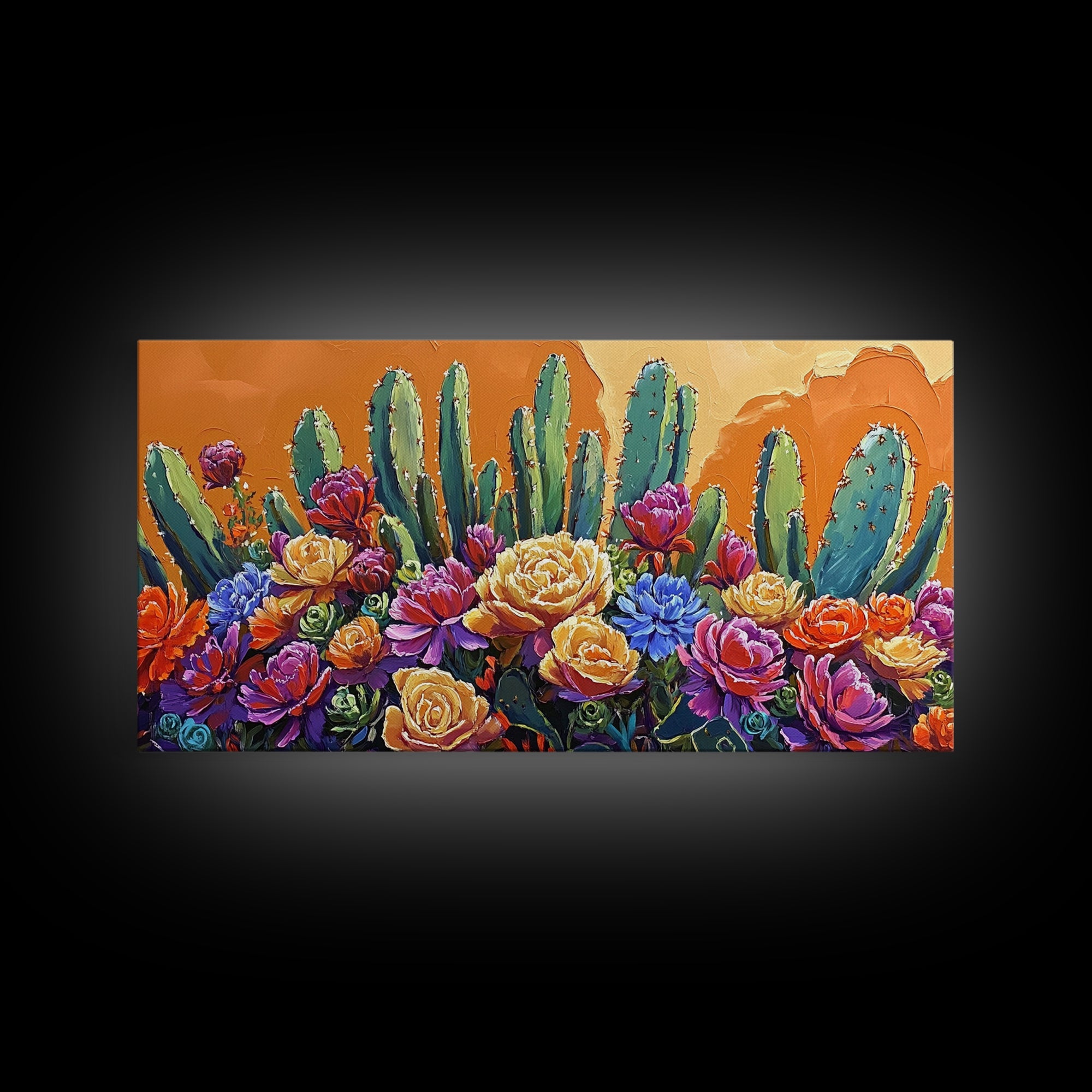 Cactus Flower, Bloom, Garden, Framed Canvas Print desert botanical artwork Kitchen Wall Art boho floral art vibrant home accent