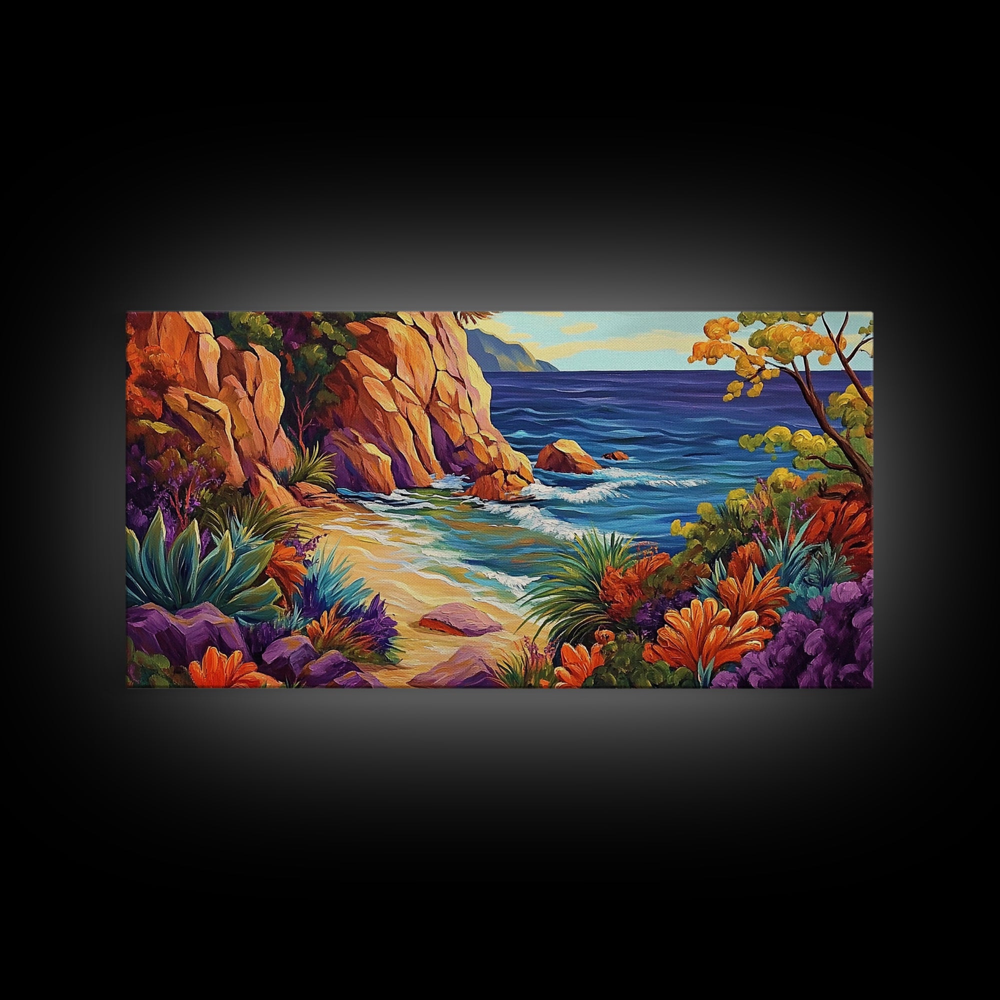 Cove Beach, Tropical, Hideaway, Coastal beach hideaway Canvas Print, tropical wall art, bedroom ocean view, vibrant color landscape