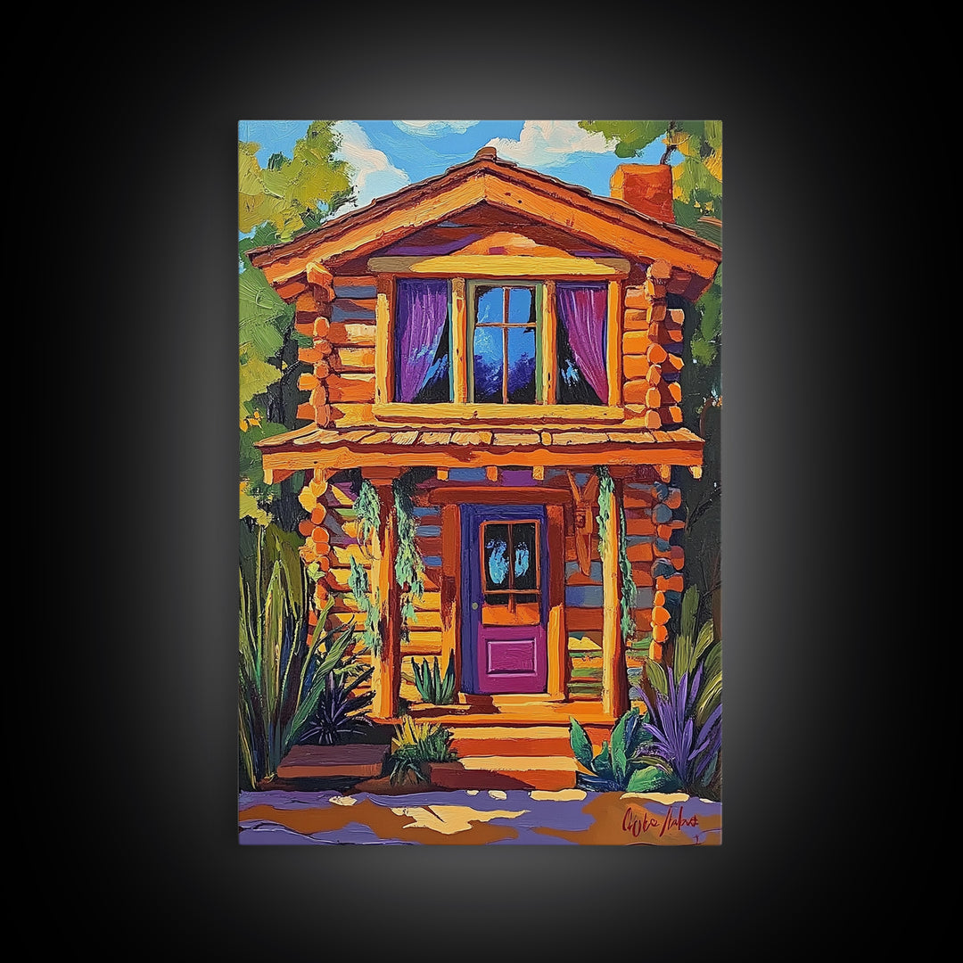 Cabin Cozy, Rustic, Nature, Framed Canvas Print log cabin wall art, autumn home decor, rustic living room print, woodland boho wall decor