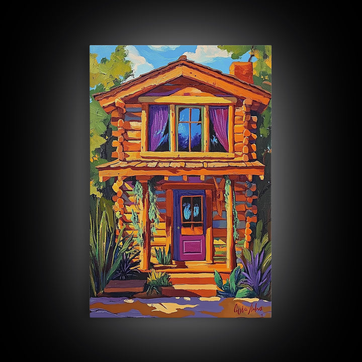 Cabin Cozy, Rustic, Nature, Framed Canvas Print log cabin wall art, autumn home decor, rustic living room print, woodland boho wall decor