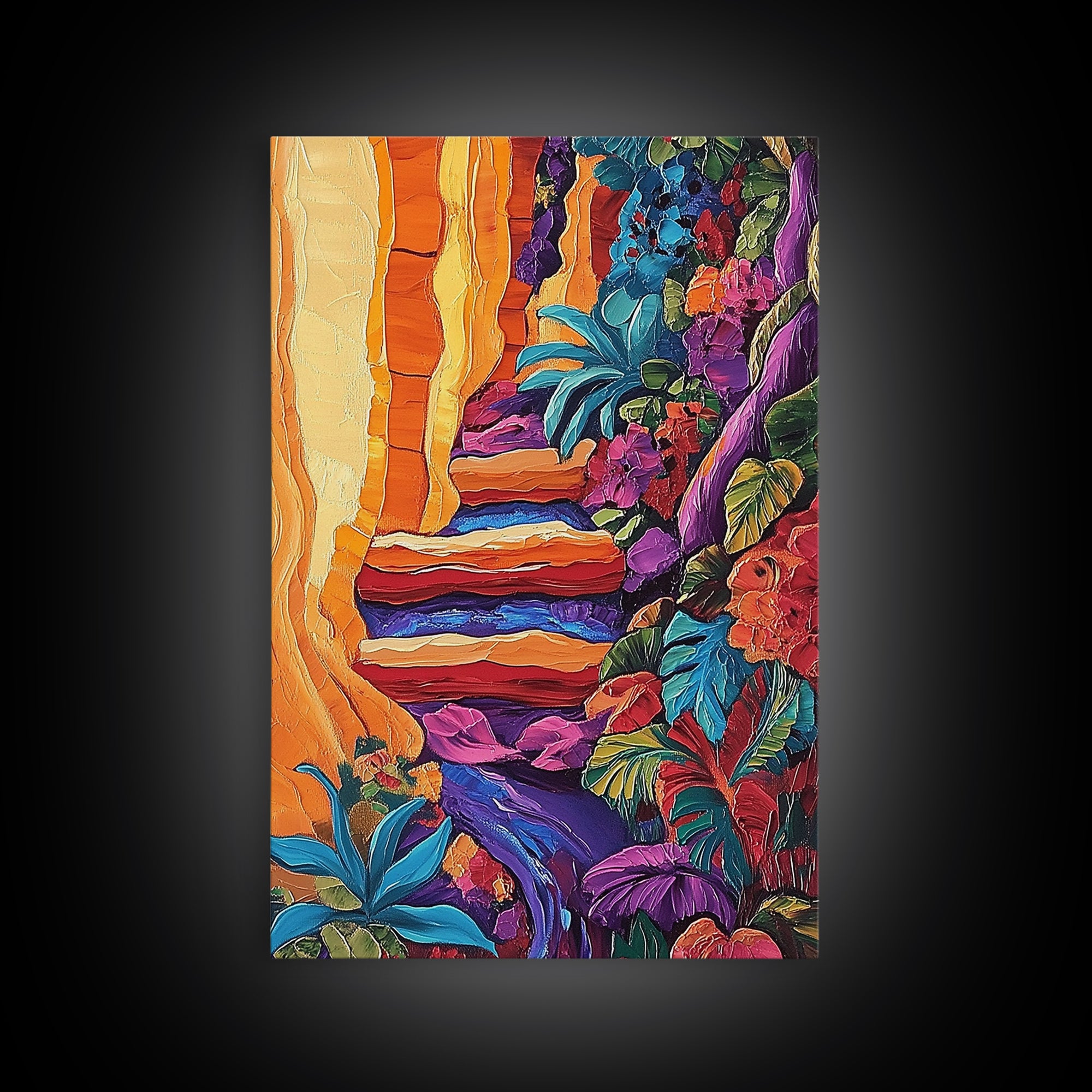 Canyon Path, Vibrant, Nature, Canvas Print bold textured painting, desert botanical wall decor, hallway art, southwest boho jungle print
