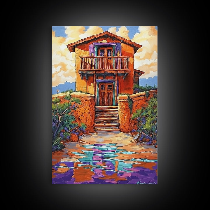 Adobe Desert, House, Framed Canvas Print, Rustic Southwest Wall Art, Earth Tone Adobe Home Decor, Boho Fall Art, Entryway Statement Piece