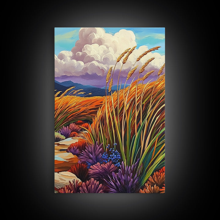 Autumn Prairie, Golden Fields, Windy Wheat, Nature Trail, Framed Canvas Print, Fall Wall Art, rustic farmhouse decor, cozy style