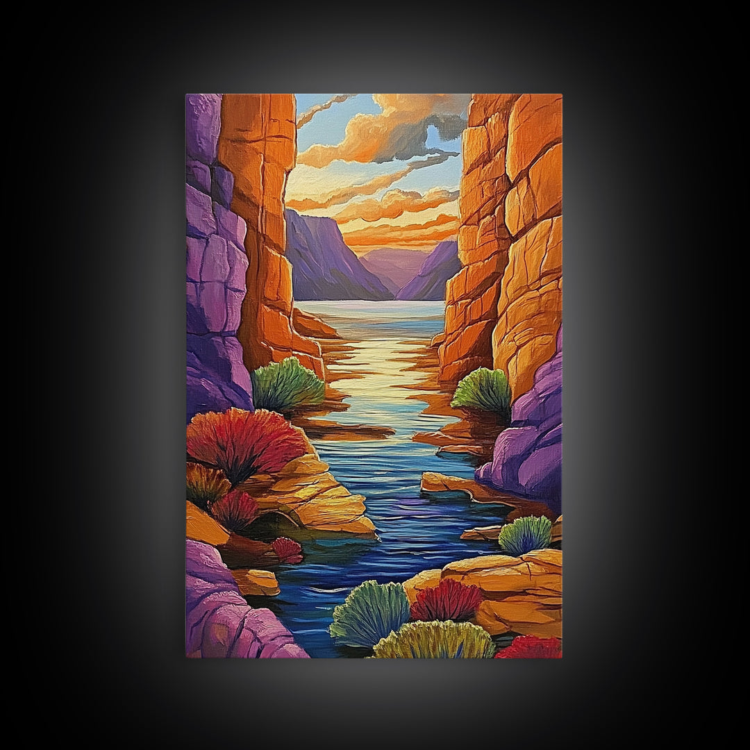 Canyon River, Twilight Calm, Desert Sunset, Flowing Stillness, Canvas Print, Nature Wall Art, Southwest Style, Peaceful Bedroom Decor