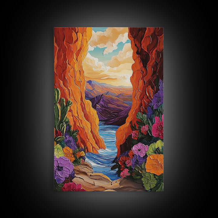 Canyon Wildflowers, Desert, Horizon, Canvas Print bold desert canyon landscape boho rustic mountain view wildflower wall art hallway decor