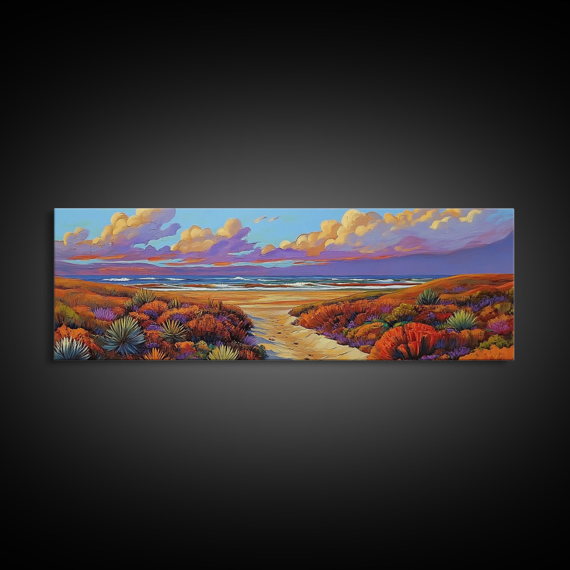 Coastal Dunes, Sunset Horizon, Seaside Path Art, Autumn Landscape, Canvas Print, Tranquil Living Room or Bedroom Wall Decor