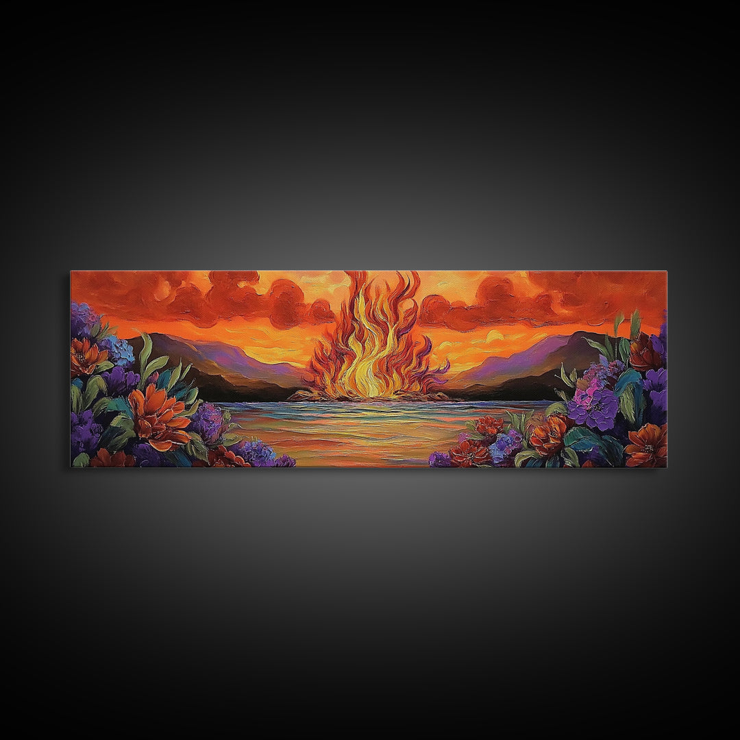 Burning Sky, Sunset Fire, Vibrant Nature, Canvas Print, Fall wall decor, dramatic sky wall art, living room art, abstract art