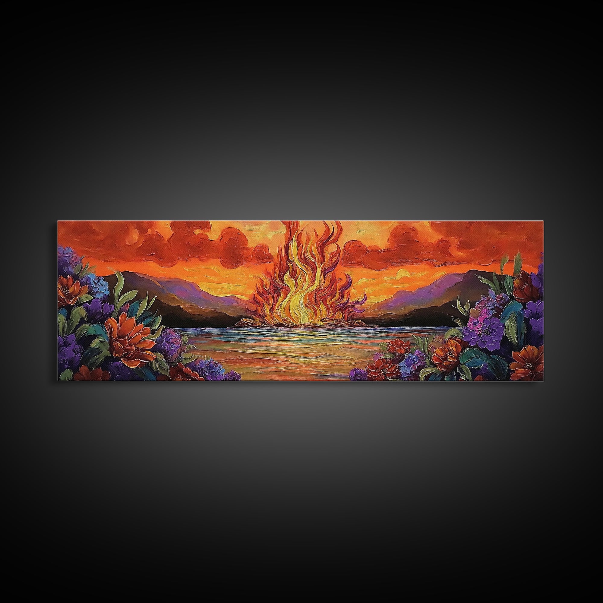 Burning Sky, Sunset Fire, Vibrant Nature, Canvas Print, Fall wall decor, dramatic sky wall art, living room art, abstract art