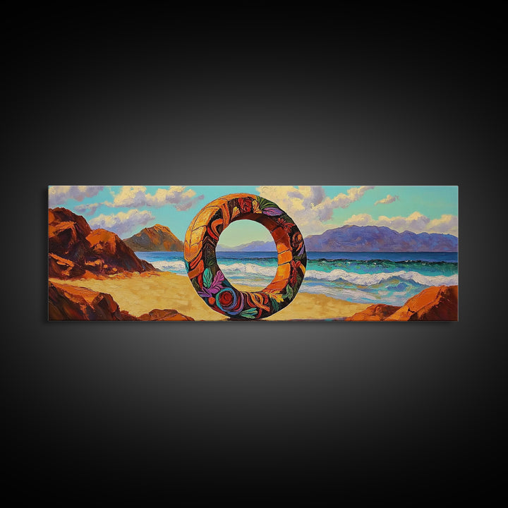 Vibrant Ocean Ring, Bold Coastal Art, Fantasy Beach Scene, Canvas Print, Modern Living Room Wall Art, Surreal Landscape Art