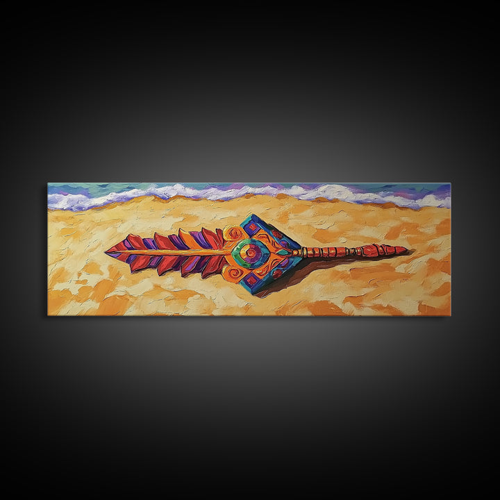 Tribal Arrow Symbol, Colorful Boho Style, Desert Beach Art, Canvas Print, Southwestern Decor, Eclectic Wall Accent