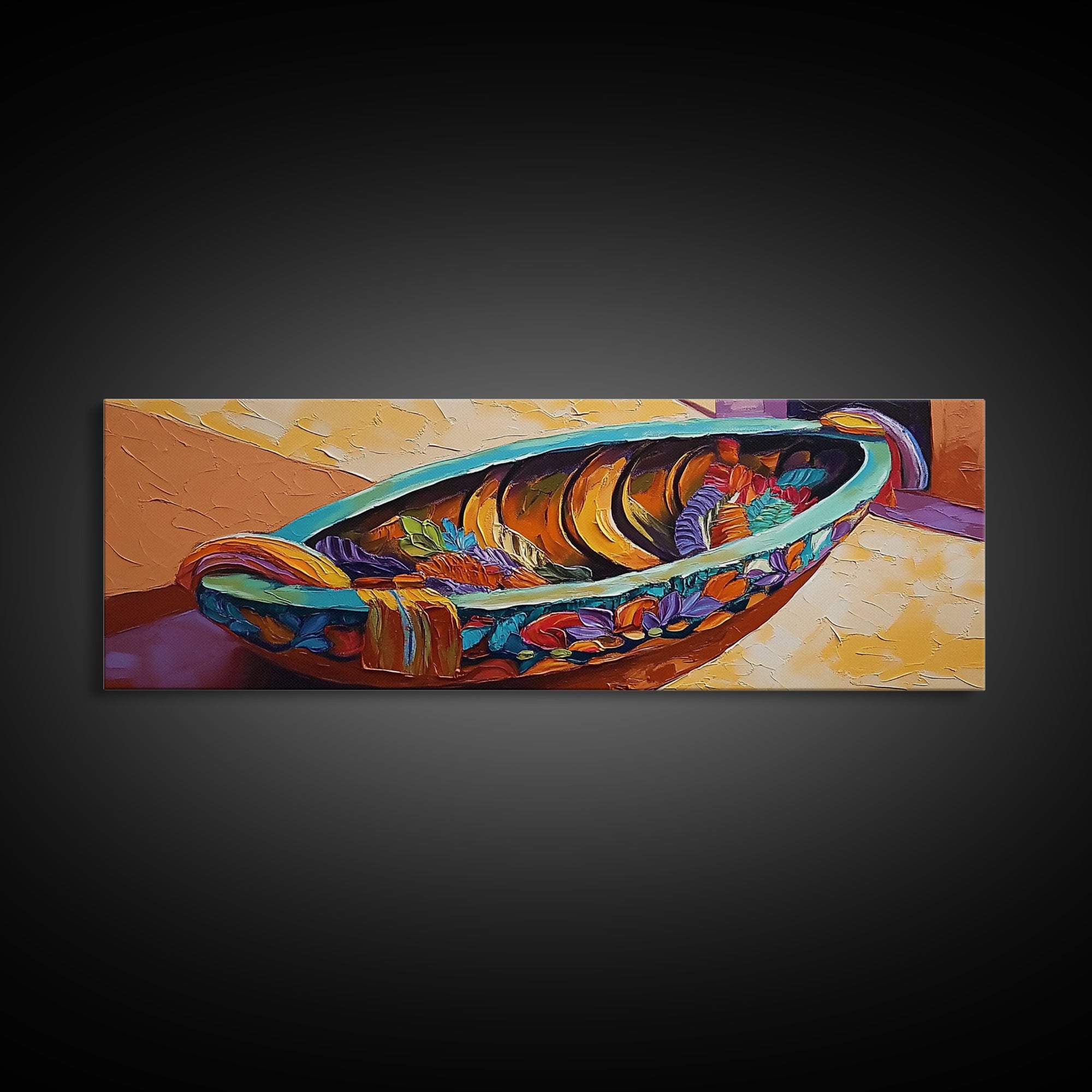 Colorful Fruit Bowl, Tropical Kitchen Art, Bright Banana Still Life, Framed Canvas Print, Boho Dining Room Wall Art