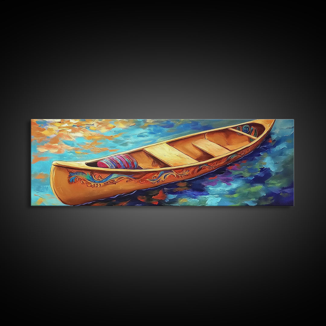 Canoe Reflections, Still Water, Nature Adventure, Relaxing Vibe, Canvas Print, Lake House Decor, Peaceful Boho Wall Art