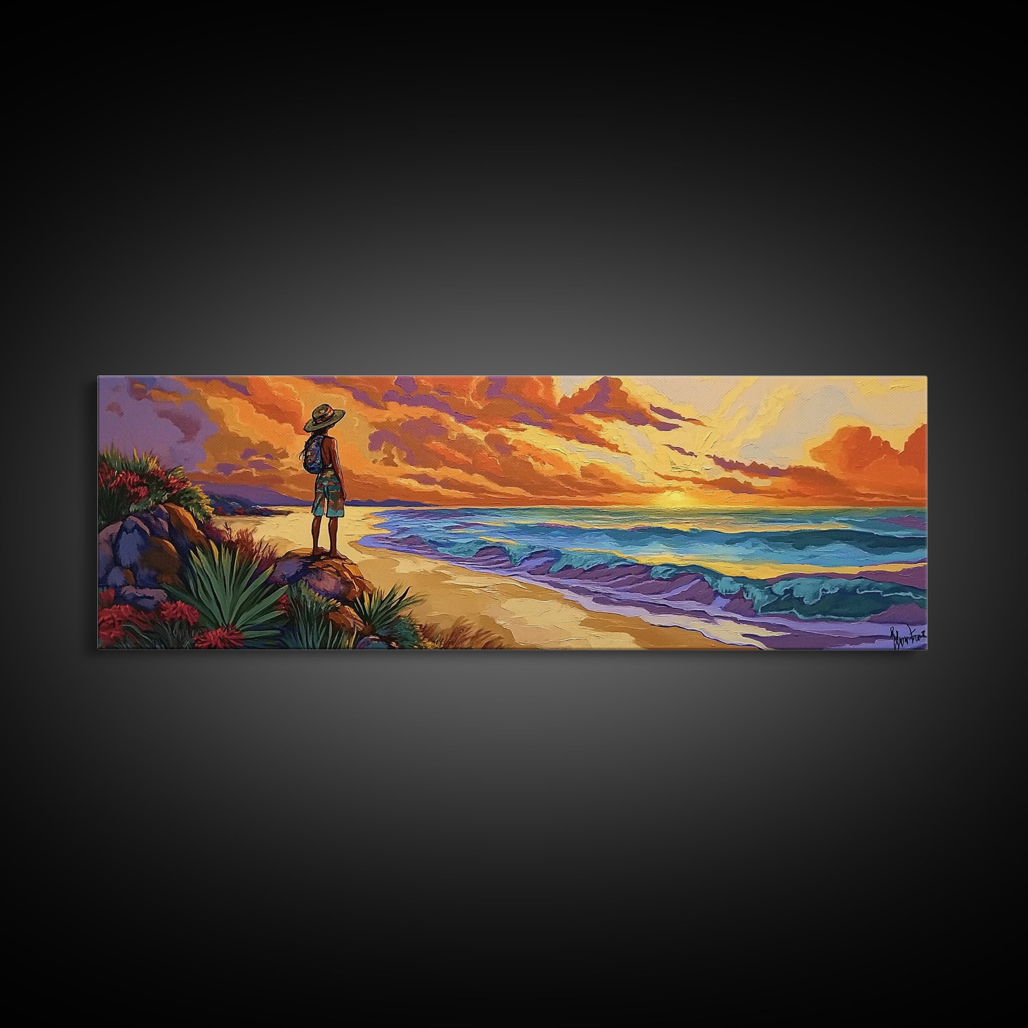 Ocean Sunset, Traveler View, Warm Colors, Beach Adventure, Framed Canvas Print, Wanderlust Wall Art, Bedroom Accent, Nature Lover Gift