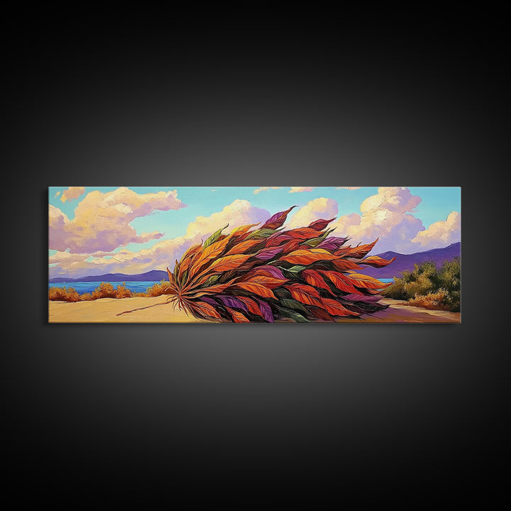 Autumn Leaves, Wind Blown, Fall Nature, Desert Scene, Framed Canvas Print, seasonal decor, rustic living room art, boho autumn artwork