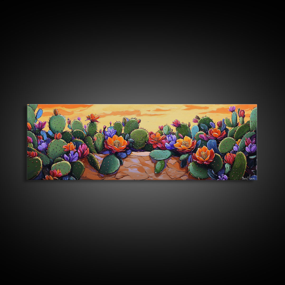Cactus Garden Bloom, Southwest Succulent Art, Bright Floral Desert Scene, Framed Canvas Print, Kitchen Wall Art, Boho Botanical Decor