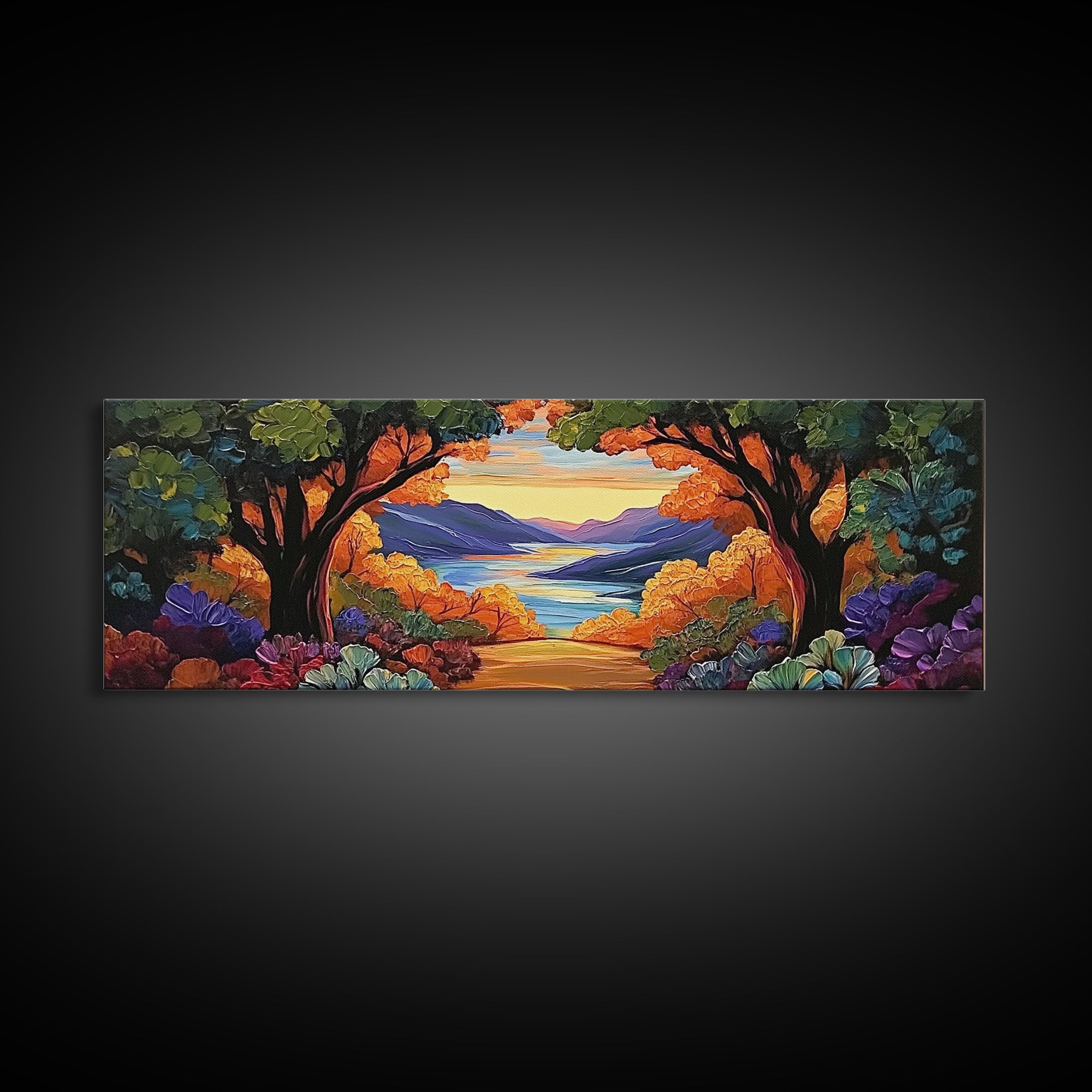 Autumn Lake View, Forest Path, Mountain Vibe, Framed Canvas Print, Fall Wall Art, Boho Landscape, Cozy Living Room Decor