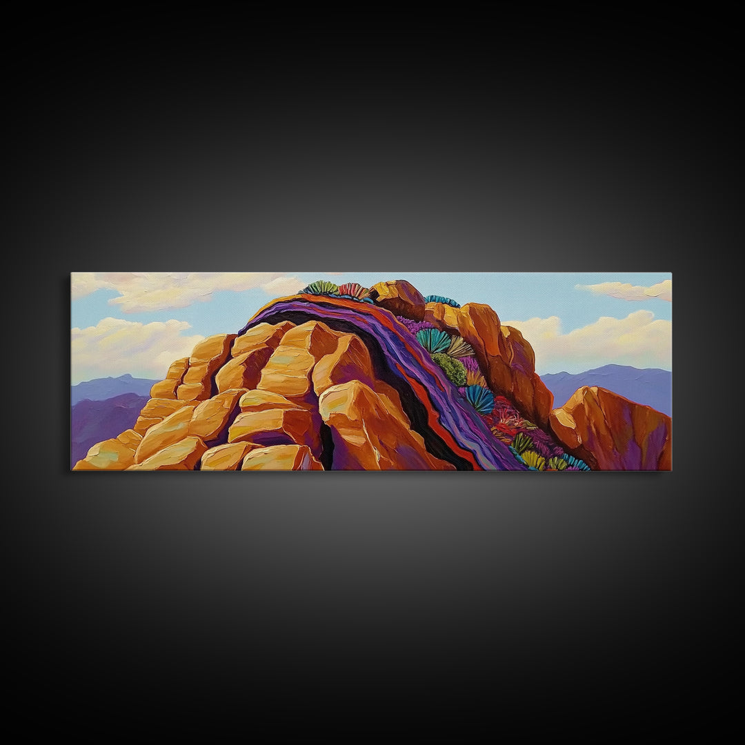 Rocky Mountain Peak, Colorful Cliffs, Nature Layers, Framed Canvas Print, Office Wall Art, Contemporary Landscape, Nature Inspired Art