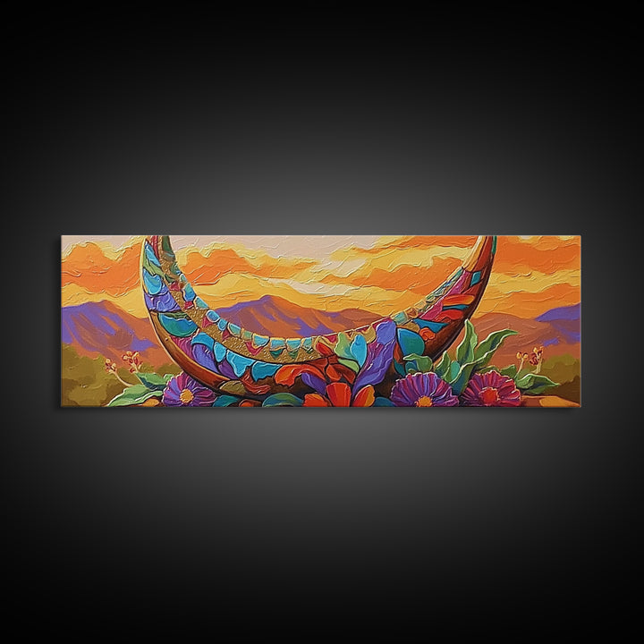 Crescent Moon, Floral Sunset, Western Vibes, Framed Canvas Print, Desert Boho Wall Art, Living Room Decor, Whimsical Southwestern Art