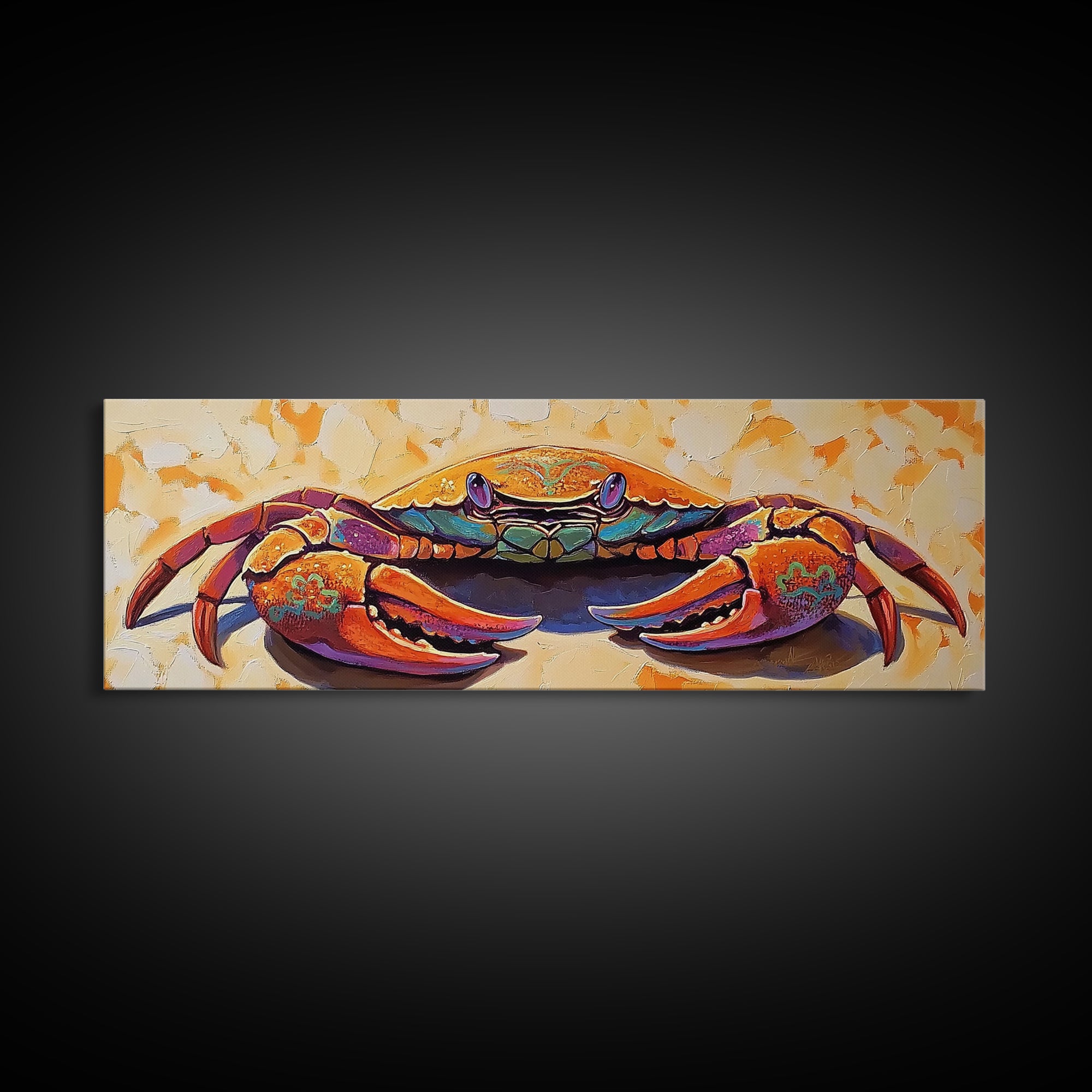 Coastal Crab Art, Beach House Decor, Nautical Vibes, Vibrant Colors Framed Canvas Print, Coastal Kitchen Wall Art, Bold Animal Painting