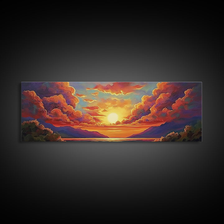 Sunset Serenity Sky, Mountain Glow Art, Dreamy Landscape Painting, Canvas Print, Peaceful Wall Decor, Living Room or Meditation Space