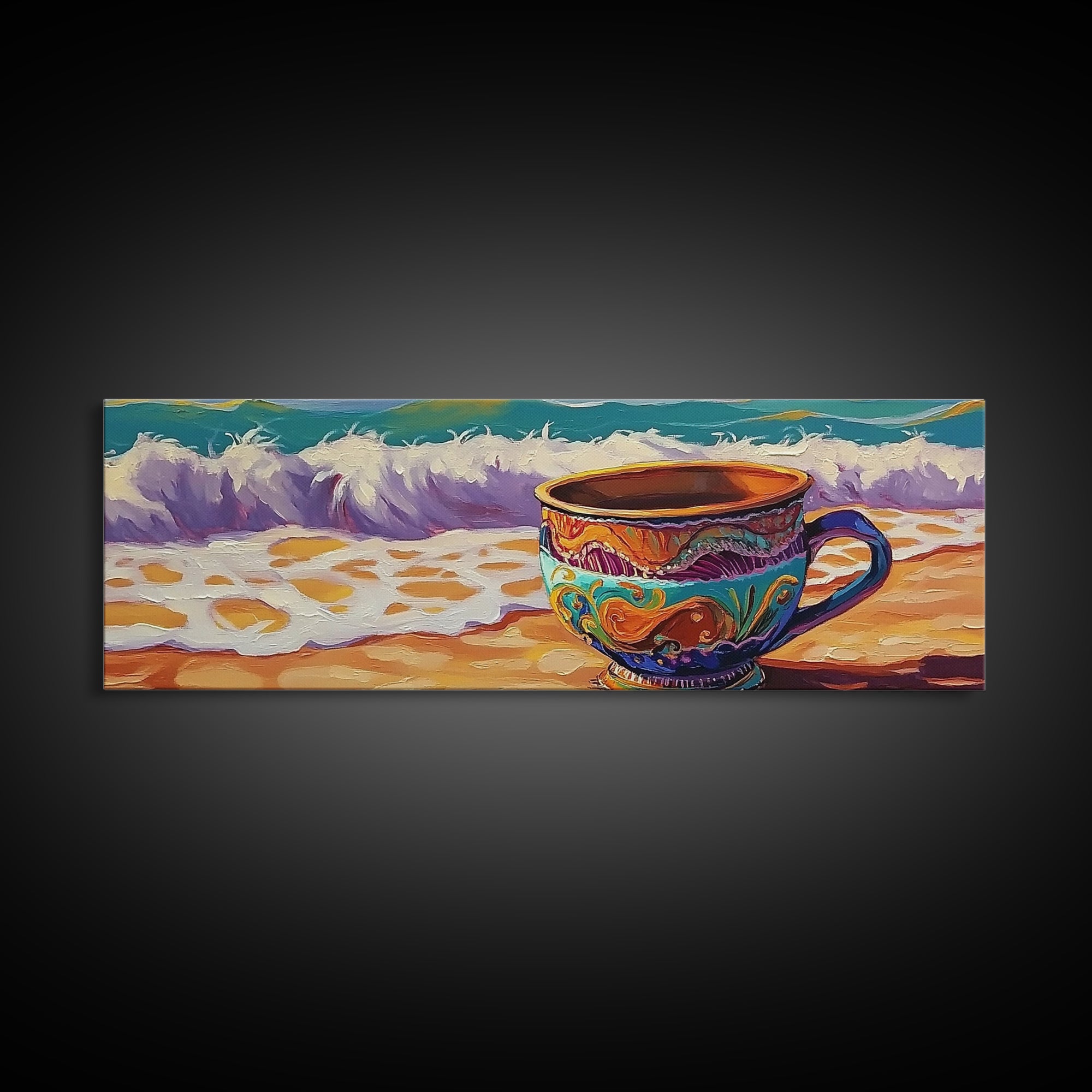 Beach Mug, Coastal Cup, Ocean Waves, Canvas Print, Beach Kitchen Art, Tropical Vibe, Boho Beach House, Nautical Wall Decor