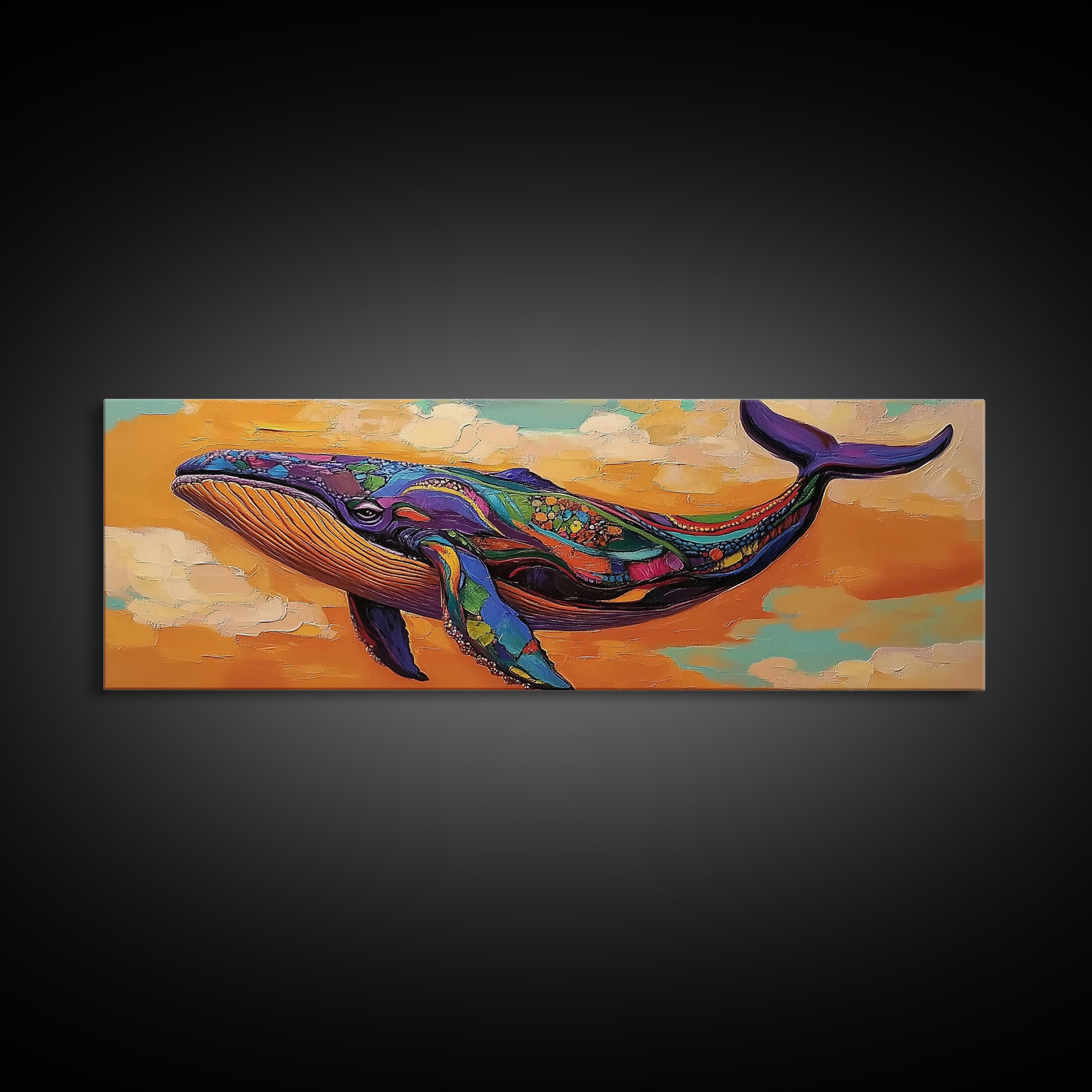 Colorful Whale Art, Ocean Animal, Abstract Sea Life, Nautical Decor, Canvas Print, Coastal Nursery Wall Art, Boho Sea Creature