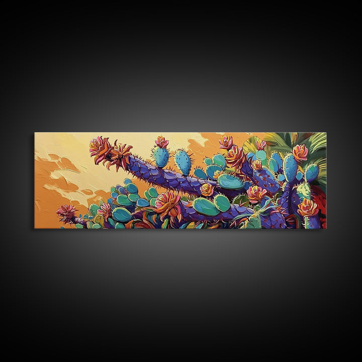 Cactus Bloom Field, Desert Botanical Art, Succulent Flower Print, Framed Canvas Print, Kitchen Wall Art, Vibrant Garden, Boho Decor