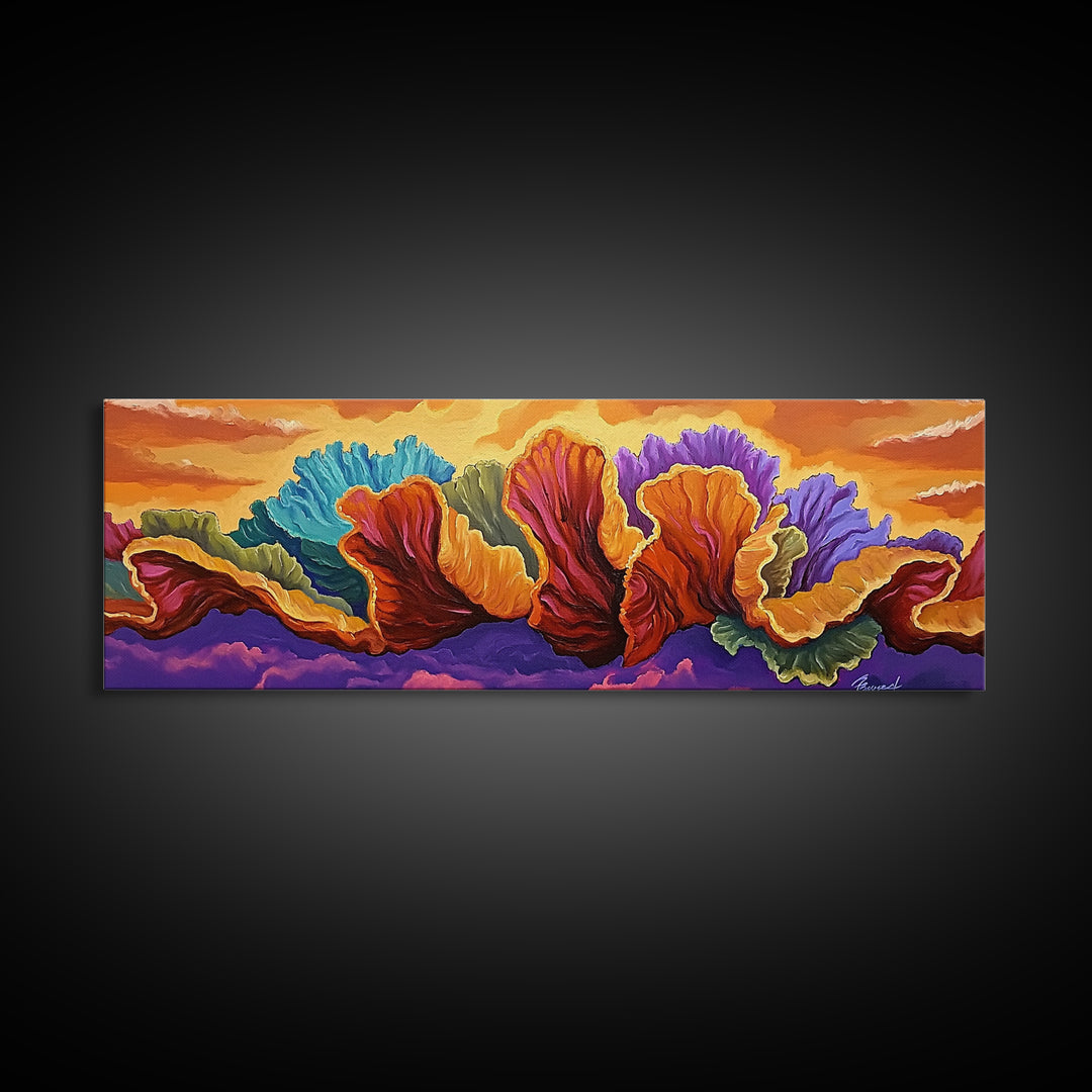 Abstract Coral, Ocean Fantasy, Vibrant Texture, Sunset Skies, Canvas Print, Coastal Wall Art, Beach Decor, Living Room Statement Art