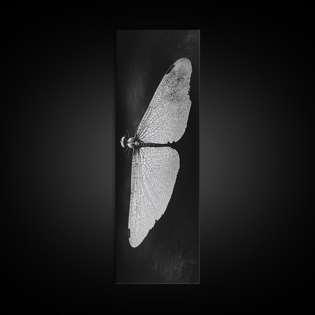 Dragonfly Wings Macro, Nature Insect Print, Detailed Bug Art, Minimalist Scientific Wall Decor, Framed Canvas Print, Study Room Art