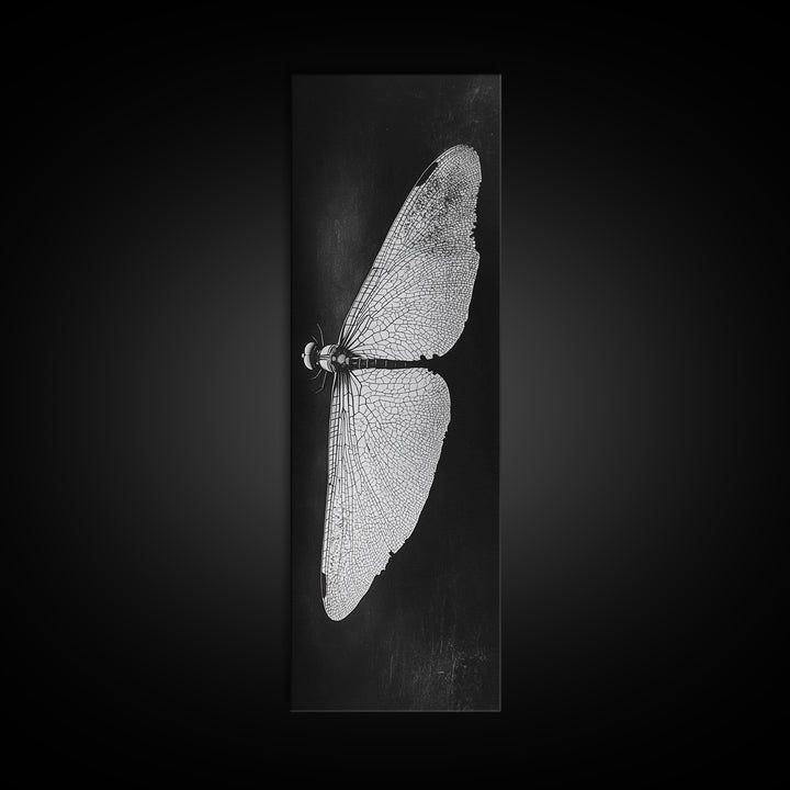 Dragonfly Wings Macro, Nature Insect Print, Detailed Bug Art, Minimalist Scientific Wall Decor, Framed Canvas Print, Study Room Art