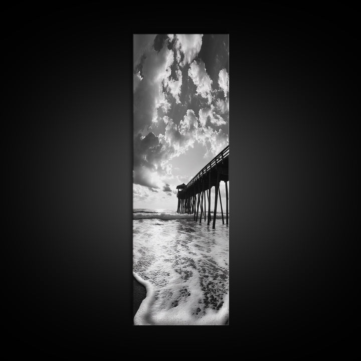 Pier at Sunrise, Ocean Horizon Print, Seascape Photography, Framed Canvas Print, Coastal Bathroom Wall Art, Nautical Theme Decor