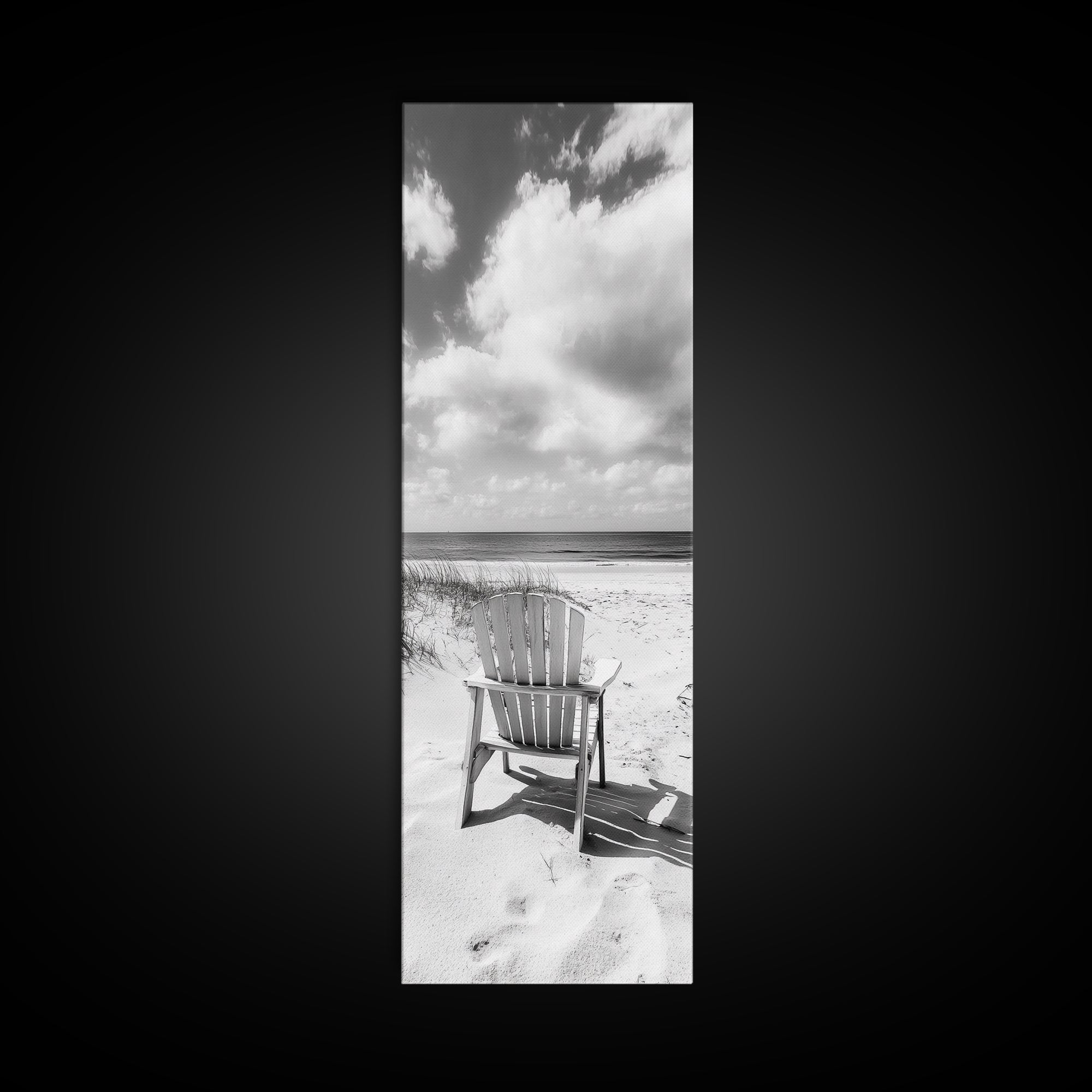 Ocean View Chair, Sandy Dunes, Seaside Retreat, Minimalist Beach, Calm Vibes, Framed Canvas Print, Bedroom Wall Art, Coastal Cottage Style