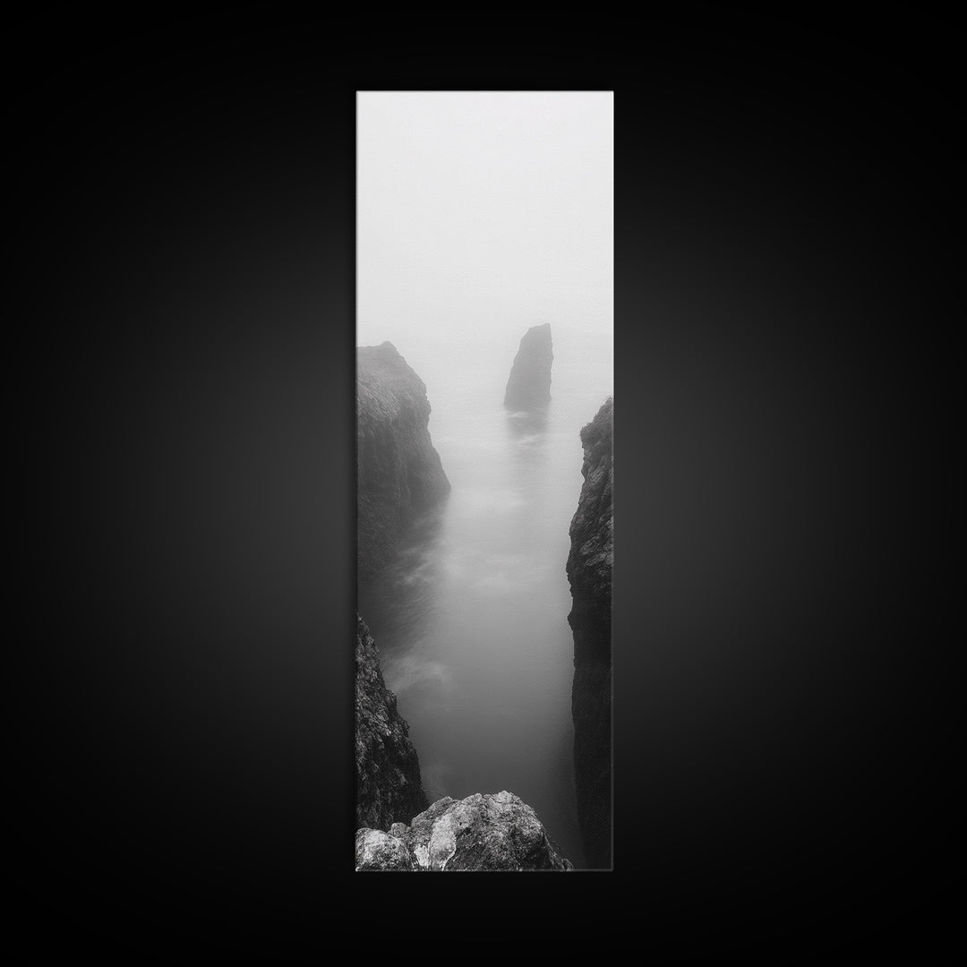 Foggy Cliffs, Coastal Serenity, Ocean Landscape, Nature Photography, Framed Canvas Print, Minimalist Wall Art, Bedroom Wall Decor