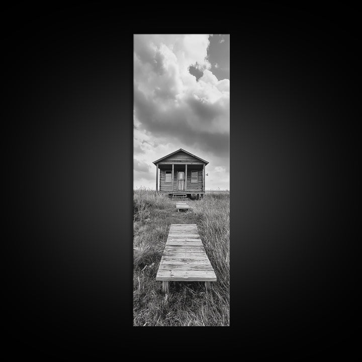 Rustic Cabin, Country Path, Prairie Landscape, Black and White Photo, Framed Canvas Print, Farmhouse Wall Art, Autumn Decor, Nature Style