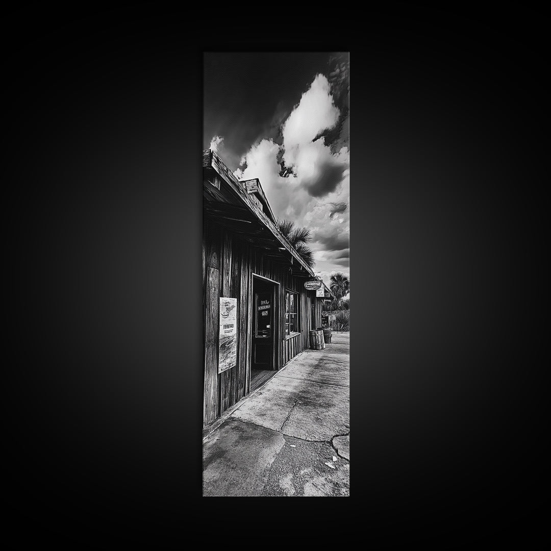 Western Saloon, Rustic Storefront, Desert Vibes, Black and White Photography, Framed Canvas Print, Man Cave Art, Americana Wall Style