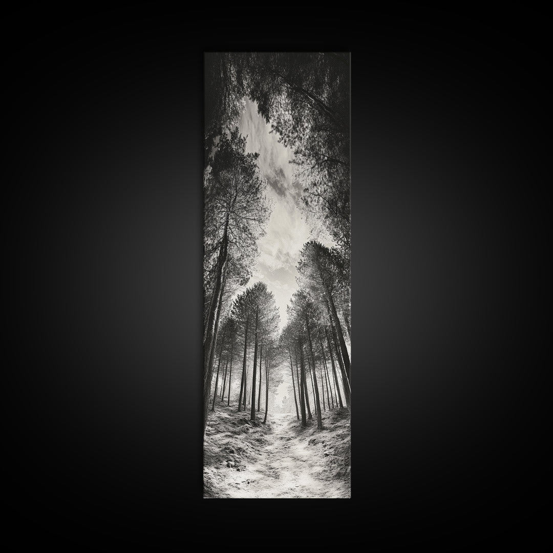 Pine Forest, Nature Path, Tree Canopy, Tranquil Woods, Canvas Print, Forest Wall Art, Minimalist Nature Decor, Meditation Room Artwork