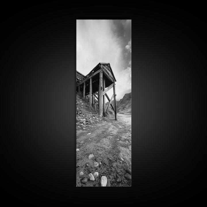 Abandoned Mine, Wooden Structure, Desert Scene, Western Vibes, Black and White Canvas Print, Industrial Rustic Living Room Wall Art