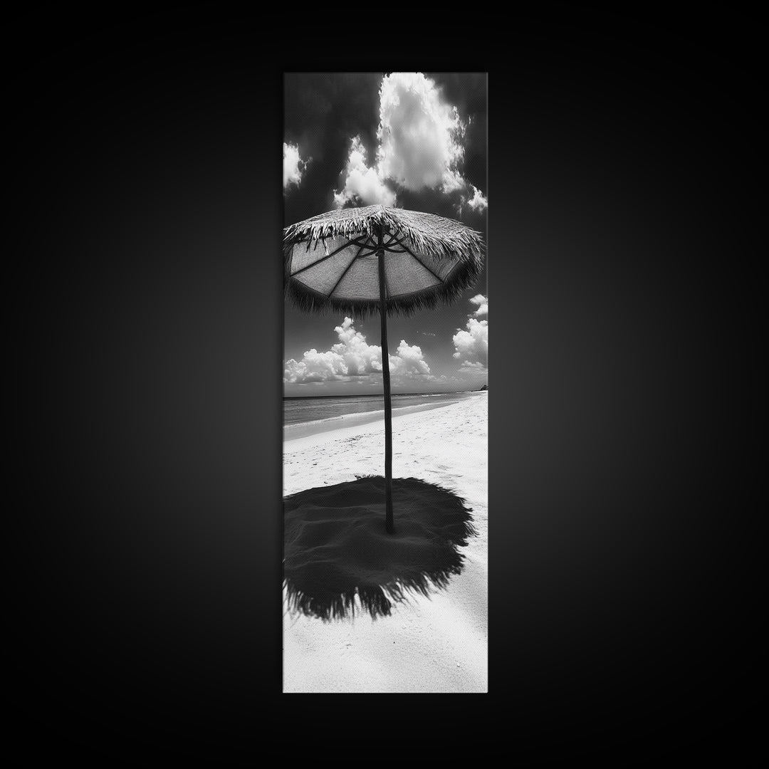 Beach Umbrella, Summer Shade, Ocean Serenity, Island Dreams, Coastal Peace, Framed Canvas Print, Living Room Wall Art, Boho Tropical Décor