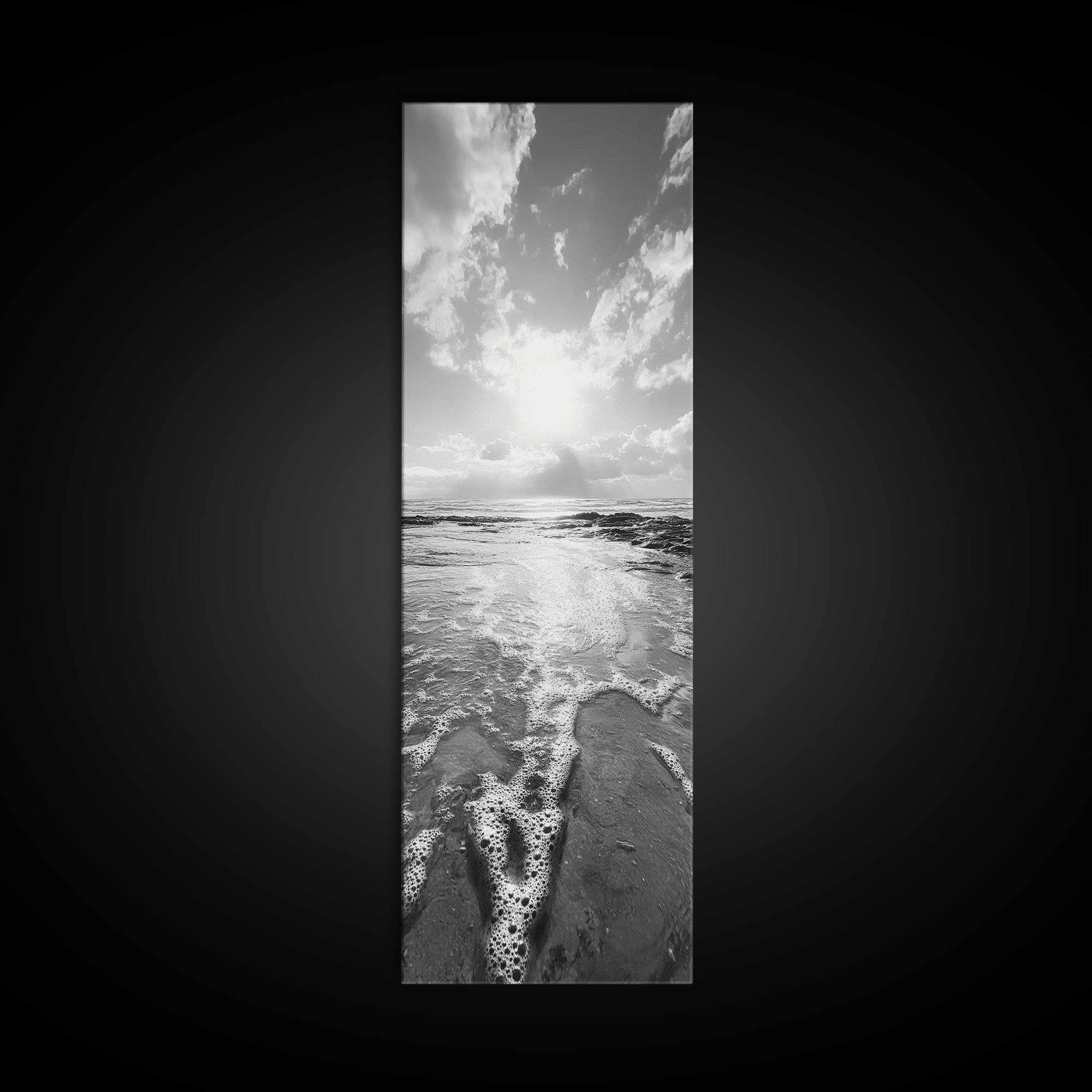 Ocean Foam, Morning Light, Tranquil Seashore, Black and White Coastal Print, Canvas Print, Minimalist Bathroom Print, Entryway Wall Art