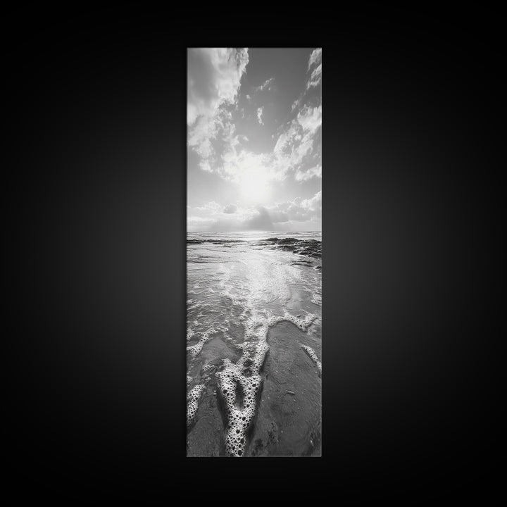 Ocean Foam, Morning Light, Tranquil Seashore, Black and White Coastal Print, Canvas Print, Minimalist Bathroom Print, Entryway Wall Art