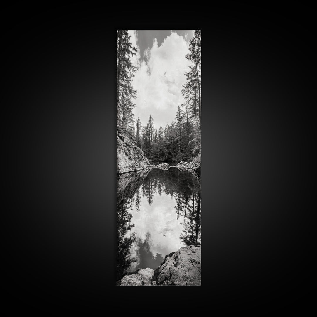Forest Reflection, Tranquil Lake, Evergreen Woods, Wilderness Scene, Canvas Print, Rustic Cabin Wall Decor, Nature Photography Art