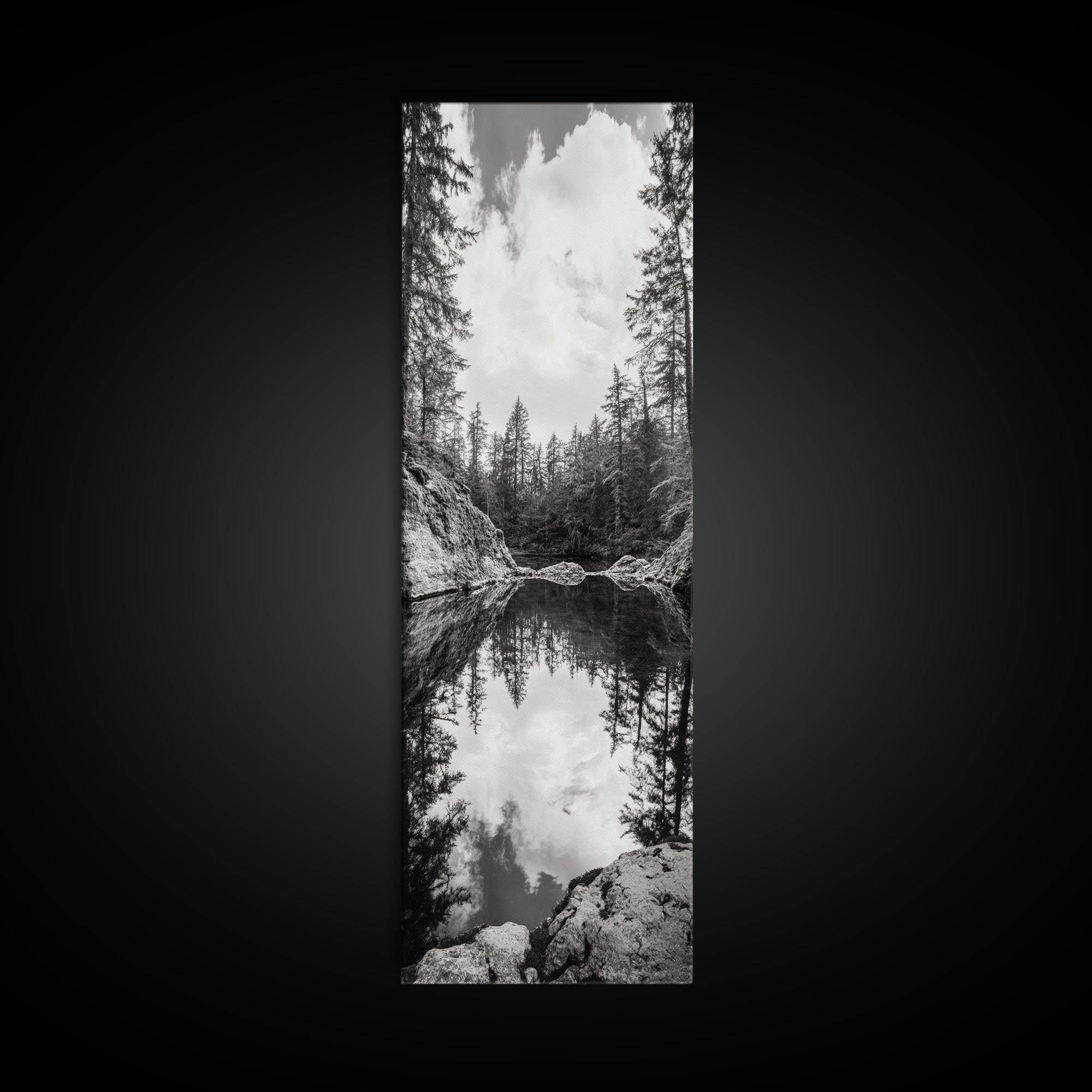 Forest Reflection, Tranquil Lake, Evergreen Woods, Wilderness Scene, Canvas Print, Rustic Cabin Wall Decor, Nature Photography Art