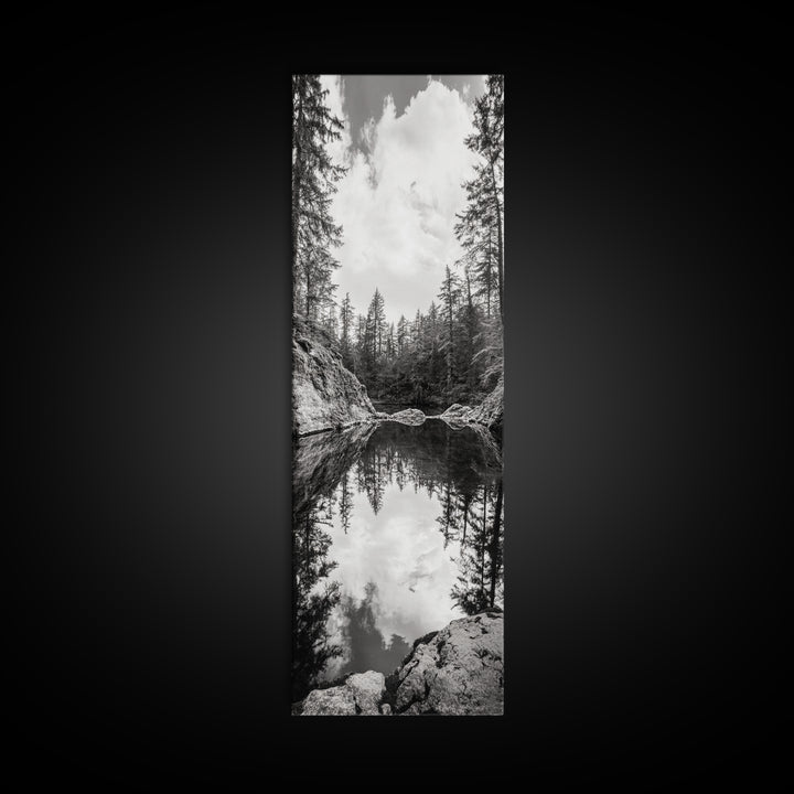 Forest Reflection, Tranquil Lake, Evergreen Woods, Wilderness Scene, Canvas Print, Rustic Cabin Wall Decor, Nature Photography Art