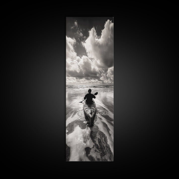Ocean Adventure, Kayak Journey, Seascape Escape, Framed Canvas Print, Modern Office Wall Art, Coastal Decor, Adventure Photography