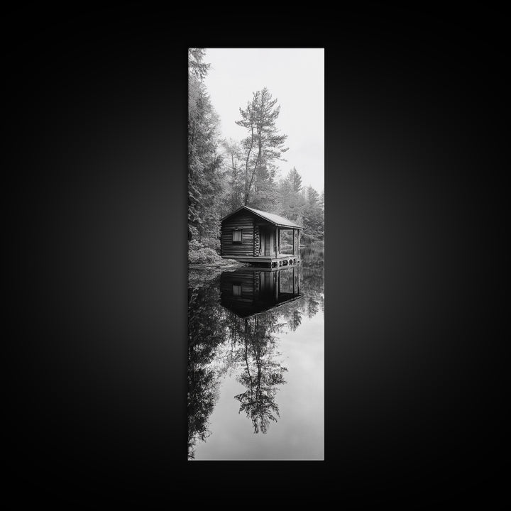 Cabin Reflection, Still Water, Forest Escape, Nature Retreat Art, Framed Canvas Print, Lakehouse Decor, Fall Cabin Scene, Cozy Rustic Wall Art