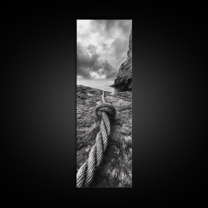 Nautical Rope, Coastal Texture, Ocean Cliff Mood, Seaside Minimal, Framed Canvas Print, Nautical Wall Art, Modern Rustic Bathroom Decor