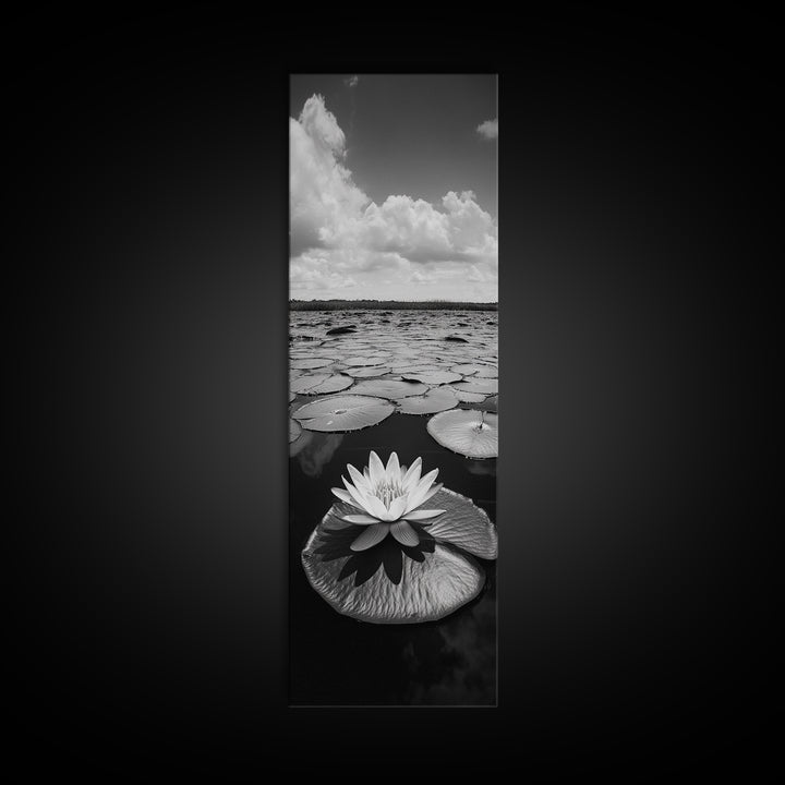 Water Lily Bloom, Lake Flowers, Lotus Petals, Peaceful Reflections, Botanical Art Framed Canvas Print, Spa Room Floral Wall Decor