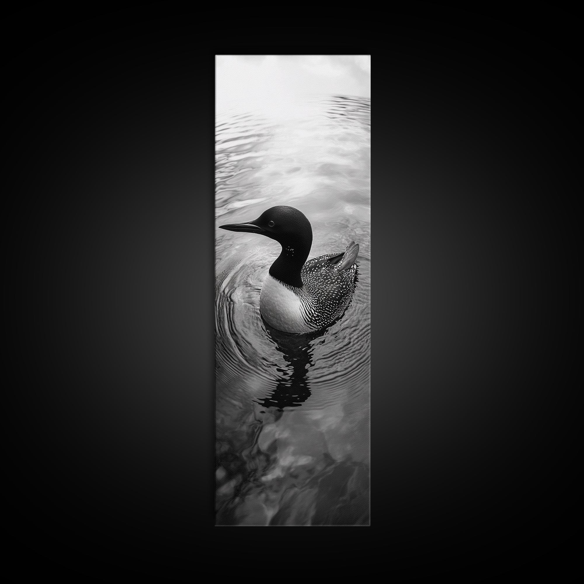 Water Loon, Lake Bird, Floating Wildlife, Nature Stillness, Serene Waterfowl Framed Canvas Print, Cabin Wall Art Rustic Lakehouse Decor